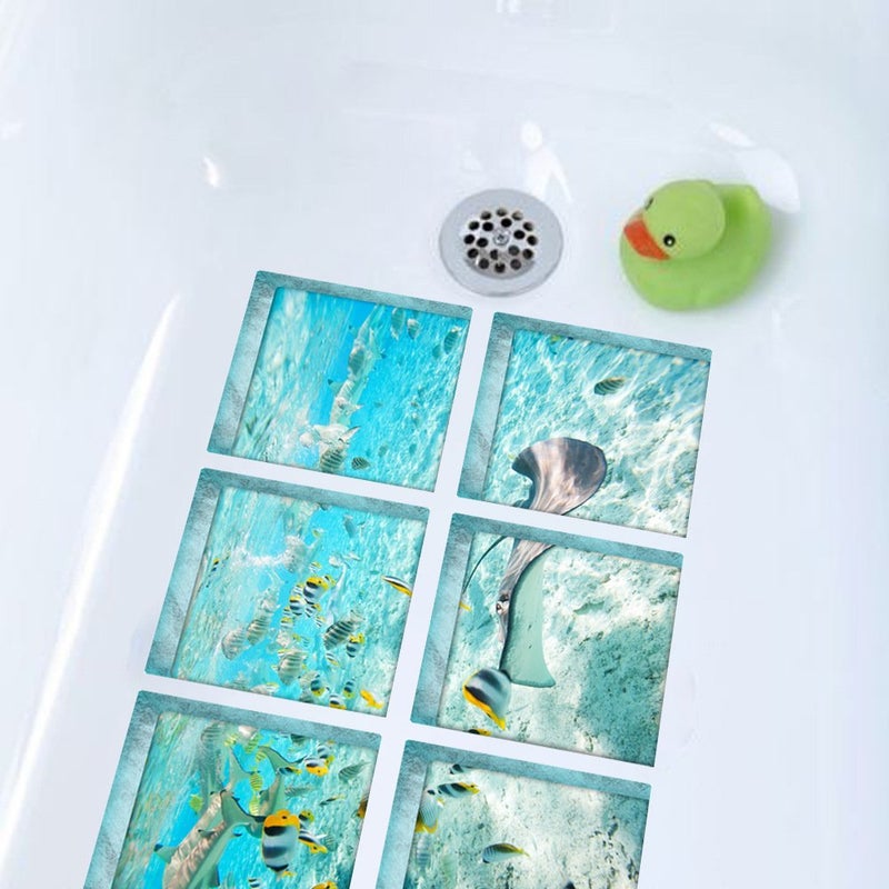 ChezMax The Underwater World Bath Treads Sticker Safety Decals Non Slip Bath Tub Tattoos Tub Stickers Tub Decals Non Slip Bathtub Stickers Tub Appliques 6 Pcs 5.9" X 5.9" - Image 2